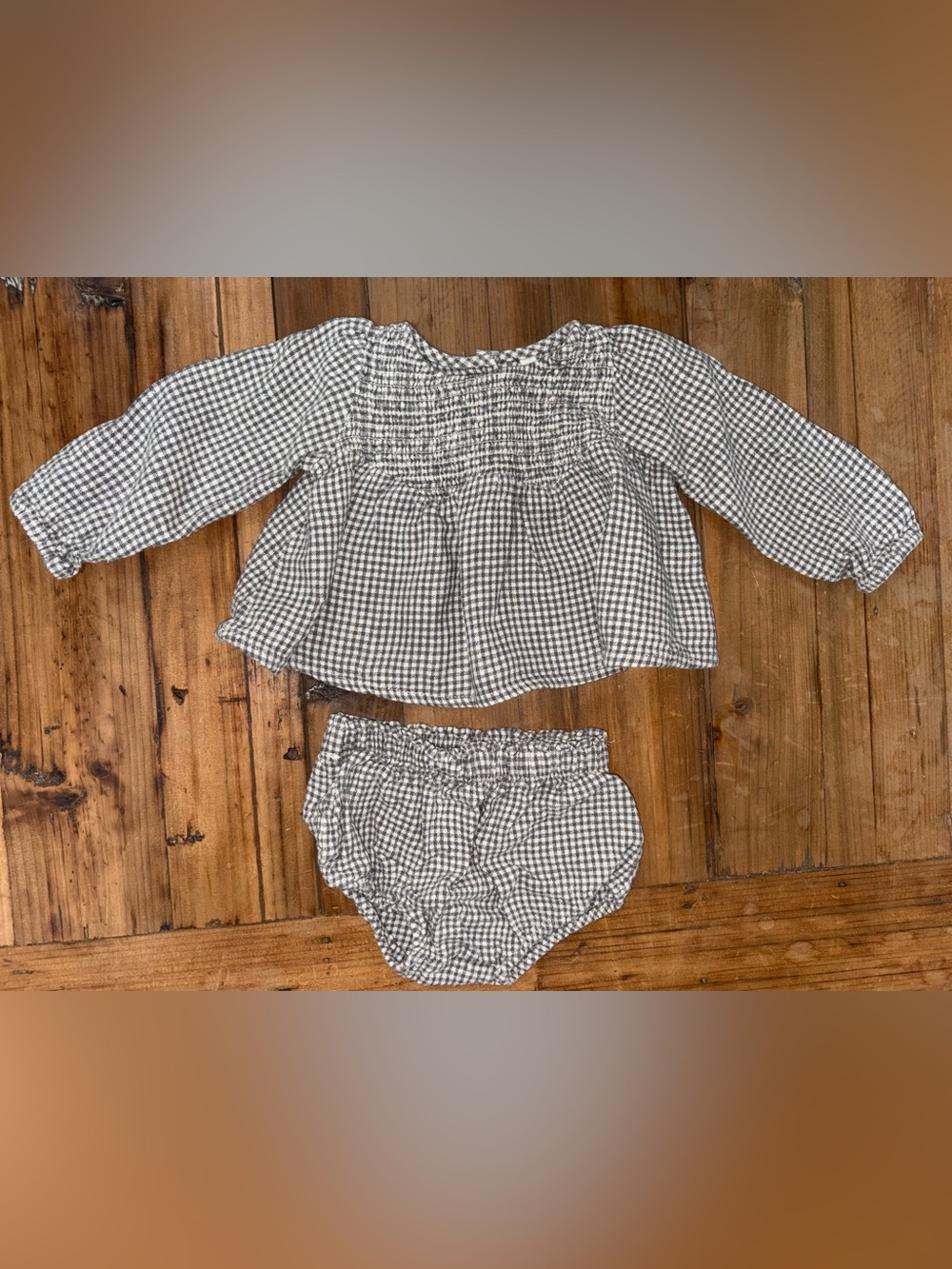 Rylee + Cru Gray Gingham Smocked Blouse with Diaper Cover